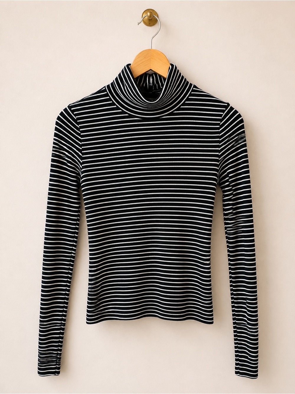 Sanctuary Black & White Striped Mock Neck Top Size Small